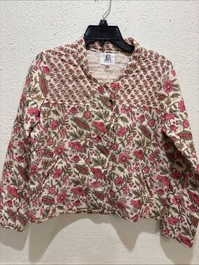 DRA Floral Quilted Teddy Jacket in Pink and Cream